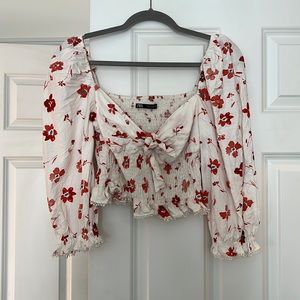 Zara Printed Linen Blend Crop Top